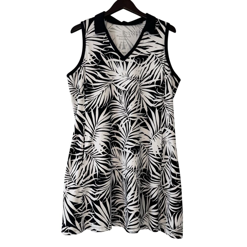 Tommy Bahama Aubrey Lorenzo Dress Size XL Black White Leaves Island Zone Tropic